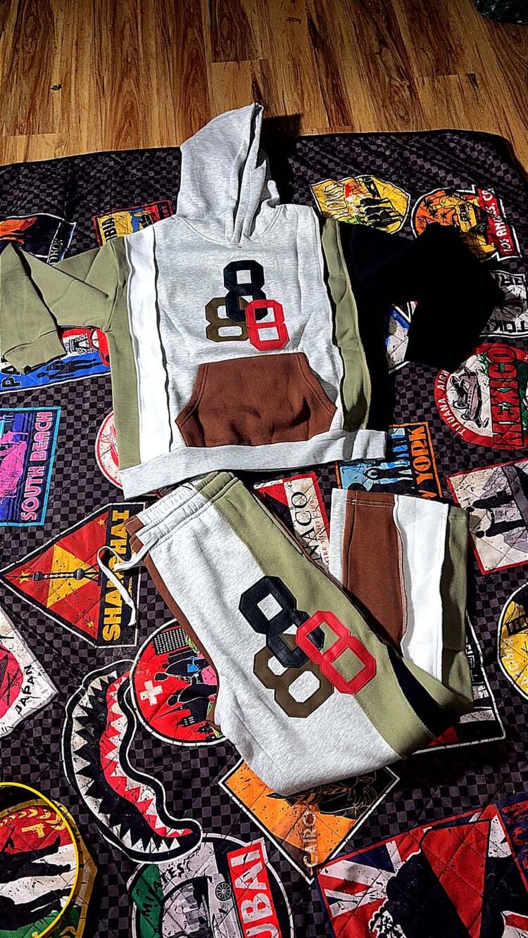 Fashion Nova 888 Patchwork Hoodie and Jogger Sweatpants Set